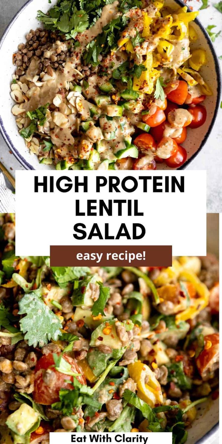 the ingredients for high protein lentil salad