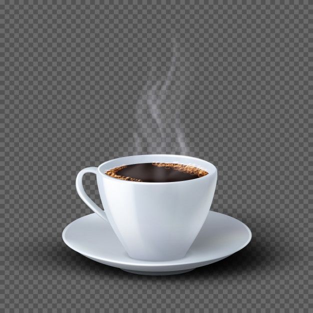 a cup of coffee on a saucer with steam rising from the top and bottom