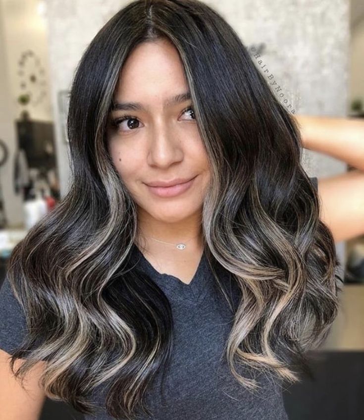 Highlights For Dark Brunettes, Blended Money Piece, Black Hair With Babylights, Contouring Hair, Partial Highlights, Black Hair Balayage, Hair With Highlights, Peekaboo Hair, Black Hair With Highlights