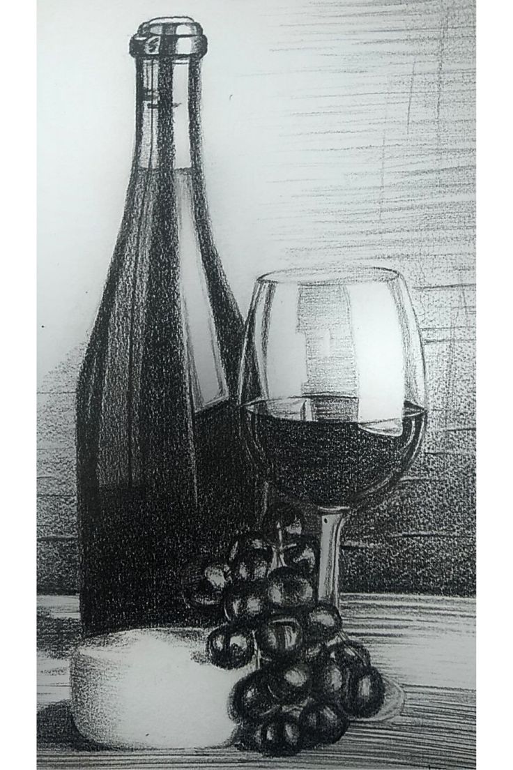 Still life Grapes Sketch, Still Life Drawing Pencil, Wine Bottle Drawing, Life Drawing Pencil, Grape Drawing, Grapes And Cheese, Fruit Art Drawings, Pencil Drawing Images, Bottle Drawing