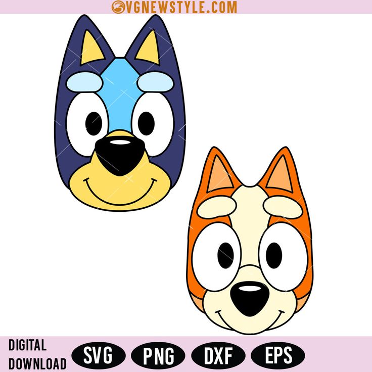 an image of two cartoon masks with different colors and designs on them, one has a dog