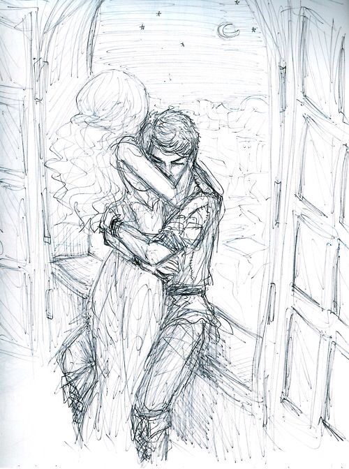 a drawing of two people hugging each other