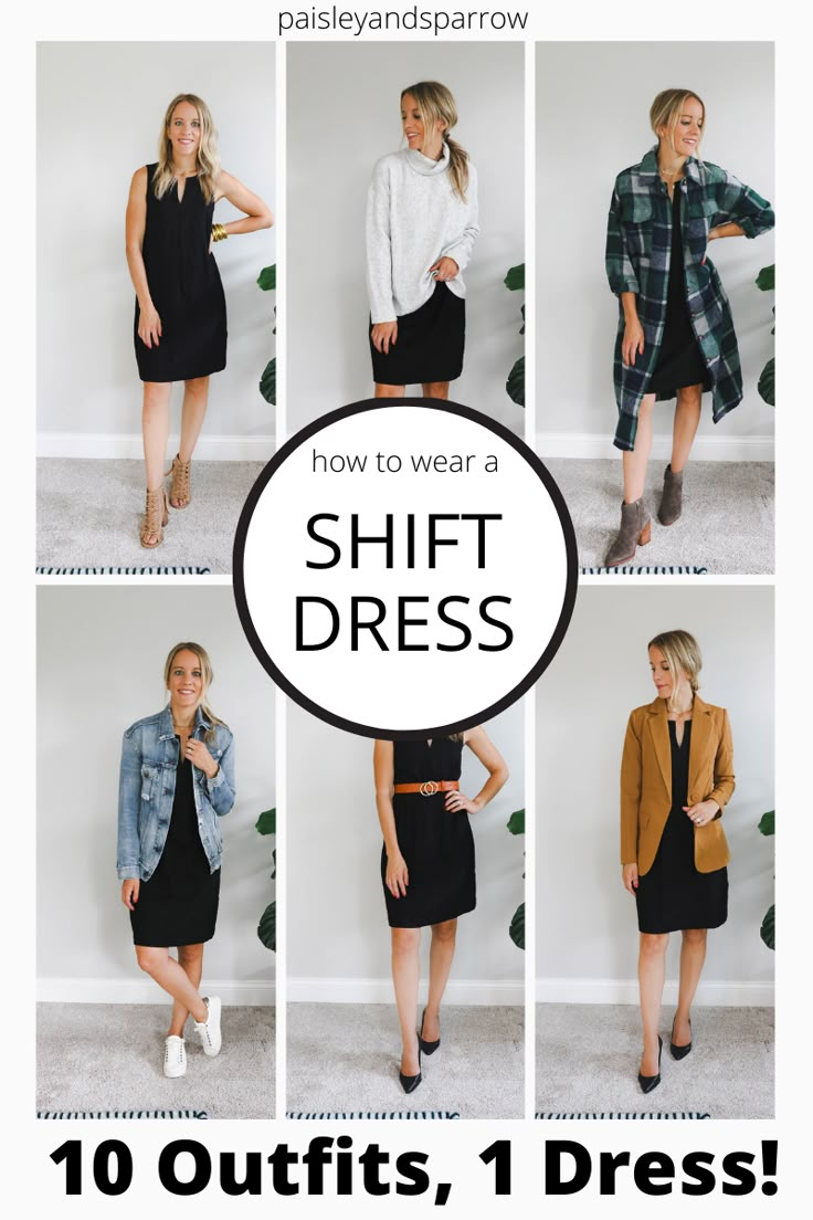 How To Wear 1 Dress 10 Ways, Black Dress With Jean Shirt, Straight Black Dress Outfit, How To Style A Black T Shirt Dress, Casual Tshirt Dress Outfits, Ways To Wear A Dress In Winter, How To Style Black Dress Winter, Black Dress Work Outfit Summer, Black T Shirt Dress Outfit Fall