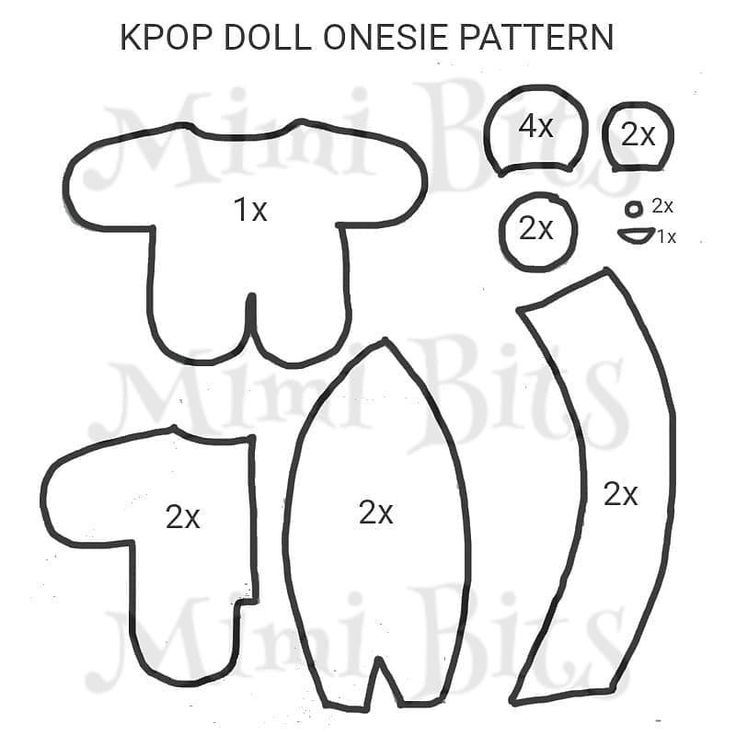 an image of the pattern for a doll's dress and hat with measurementss