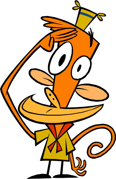 an orange cartoon character with a crown on his head