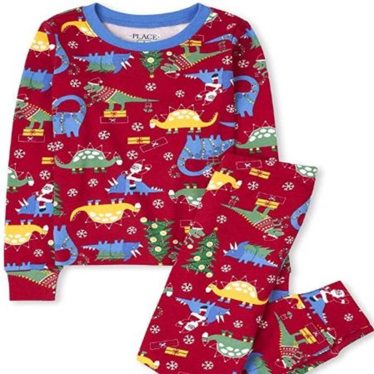 100% Cotton Imported Pull On Closure Machine Wash They're Ready To Catch Some Zzz's In The Softest And Comfiest Cotton Pajamas From The Children's Place Top Feature Allover Christmas Dino Print; Styled With Rib-Knit Crew Neck And Banded Sleeve Cuffs Pants Have Allover Christmas Dino Print; Styled With Pull-On Elasticized Waistband And Rib-Knit Banded Leg Cuffs Note: For Child's Safety, Garment Should Fit Snugly. This Garment Is Not Flame Resistant. Loose Fitting Garment Is More Likely To Catch F Cotton Winter Bedtime Sets, Winter Cotton Bedtime Sets, Cotton Sets For Bedtime In Winter, Cotton Bedtime Sets For Winter, Playful Crew Neck Sets For Sleepover, Playful Crew Neck Sleepover Sets, Playful Cotton Sleepwear For Winter, Red Cotton Sleepwear With Cartoon Print, Red Cartoon Print Cotton Sleepwear