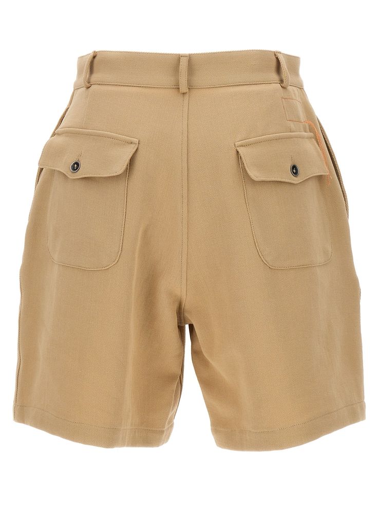 J pvc', cotton bermuda shorts featuring button closure, front pleats and pockets. Composition: 100% cotton Beige Cotton Cargo Shorts With Belt Loops, Chic Cotton Bermuda Shorts With Belt Loops, Chic Bermuda Cotton Shorts, High-waisted Bermuda Shorts For Work, High-waisted Cargo Shorts With Belt Loops For Workwear, Bermuda Shorts For Workwear With Belt Loops, Knee-length Cotton Bermuda Shorts With Belt Loops, Classic High-waisted Shorts With Belt Loops, Cotton Bermuda Shorts For Work