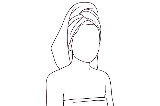 a line drawing of a woman's face with her hair pulled up in a bun