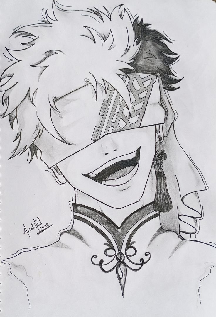 a drawing of an anime character with glasses on his face and tie around his neck