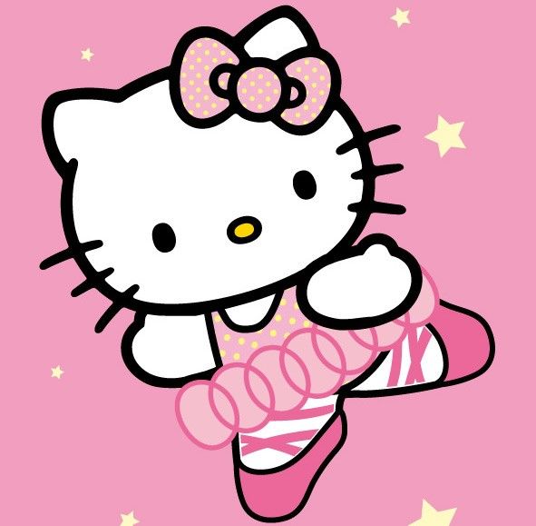 a hello kitty wallpaper with stars and a ballerina on it's leg