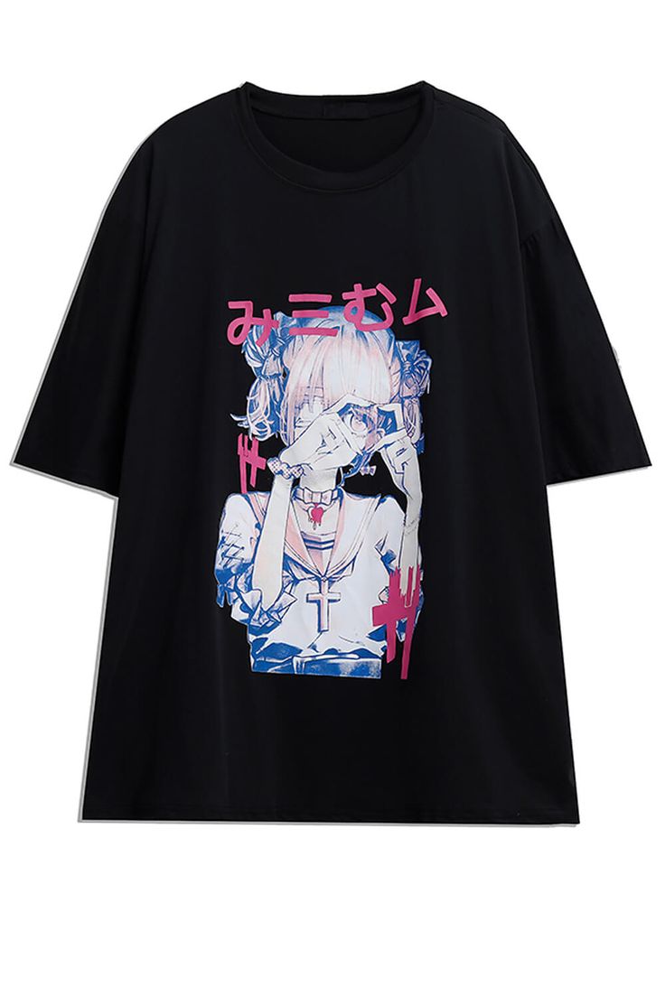 T-Shirt for Women Cartoon Print Anime School Girl Alt Clothes Aesthetic, Gothic Crop Tops, Harajuku Anime, Summer Grunge, Pastel Goth Outfits, Baggy T-shirt, Alt Clothes, Soft Girl Outfits, Harajuku Girls