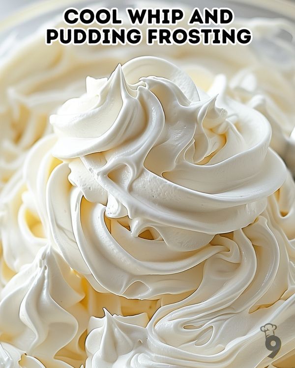 whipped cream in a bowl with the words cool whip and pudding frosting