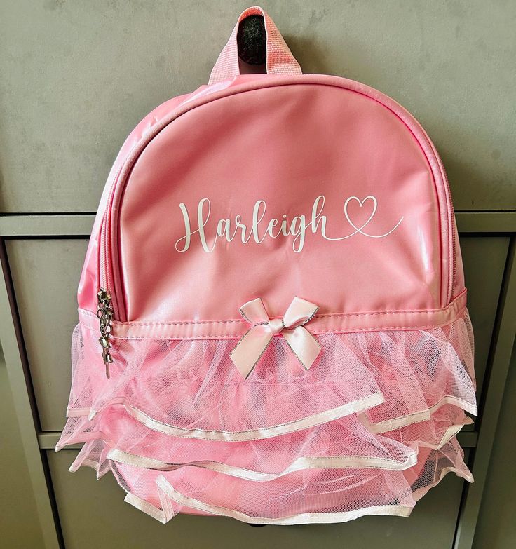 Personalised Girls Pink Tutu Bag - perfect for nursery, schools or extra curricular activities!  Bag is approximately 32x26x12cm, an ideal size for little ones.  Bag will be personalised with a name or your choice of wording in your choice of coloured vinyl. Pink Bags For Back To School Gift, Softback Bags For Back To School, Back To School Softback Bags For School Events, Cute School Bags For Back To School, Cute Pink Softback Backpack, School Bags With Adjustable Strap, Pink School Bag For Back To School, White Back To School Bag, Pink Satchel Backpack For School