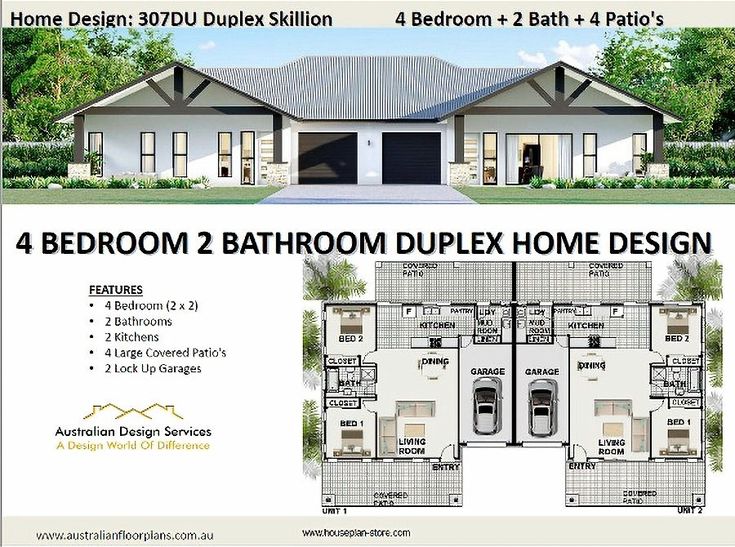 three bedroom two bathroom duplex home design