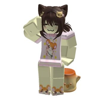 a paper doll with a cat on it's head and an orange bowl in front of her