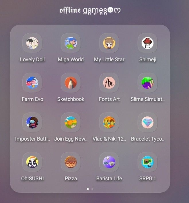 the screenshot shows different types of games and their names on it's screen