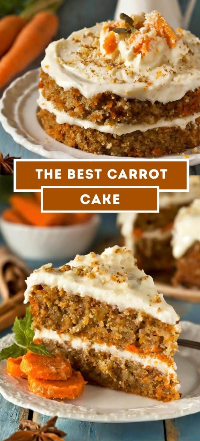 carrot cake with cream cheese frosting on top and the best carrot cake in the world