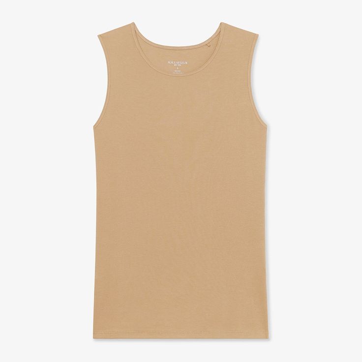 Made from super-soft, hand-picked Peruvian Pima cotton, this fine-ribbed, sleeveless tank features a high neckline and a tailored fit that makes it perfect for tucking. Classic Cotton Vest Top, Beige Ribbed Cotton Tank Top, Sleeveless Ribbed Loungewear Top, Classic Cotton Sleeveless Tank Top, Classic Ribbed Tank Top For Spring, Beige Cotton Tank Top, Beige Sleeveless Cotton Tank Top, Classic Sleeveless Ribbed Top, Beige Cotton Sleeveless Tank Top