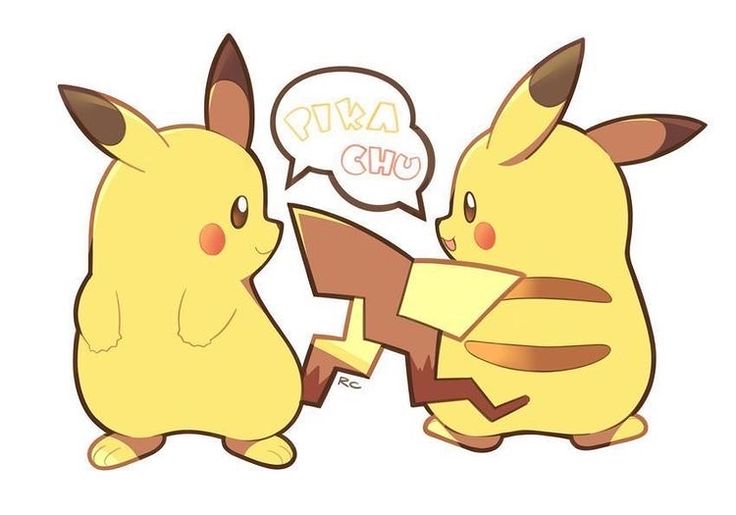 two pikachu sitting next to each other with a speech bubble above their heads