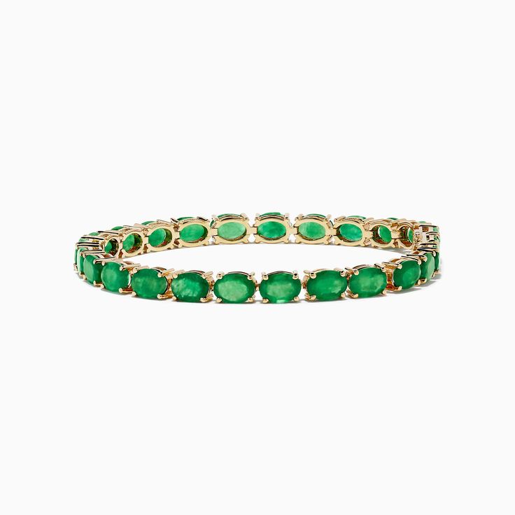 Effy Brasilica 14K Yellow Gold Emerald Bracelet Classic Yellow Gold Bracelet With Gemstone, Luxury Green 14k Gold Bracelets, Classic Yellow Gold Bangle With Gemstone, Yellow Gold Classic Bangle With Gemstone, Yellow Gold Emerald Bangle Bracelets, Yellow Gold Emerald Bangle Bracelet, Classic Gold Bracelets With Emerald, Classic Emerald Jubilee Bracelet, Classic 14k Gold Green Bracelet