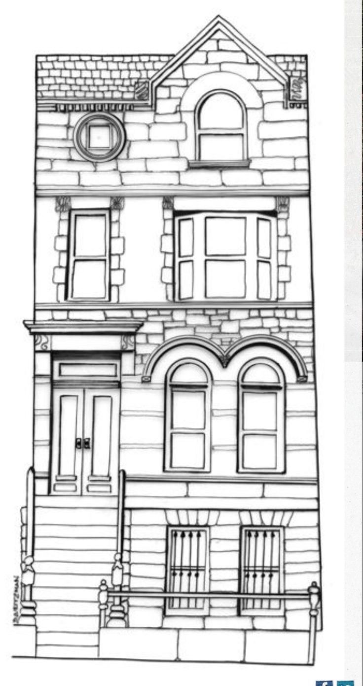 a drawing of a two story house with windows and balconies on the second floor