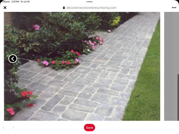 an image of a brick walkway with flowers growing on it and the same photo taken from above