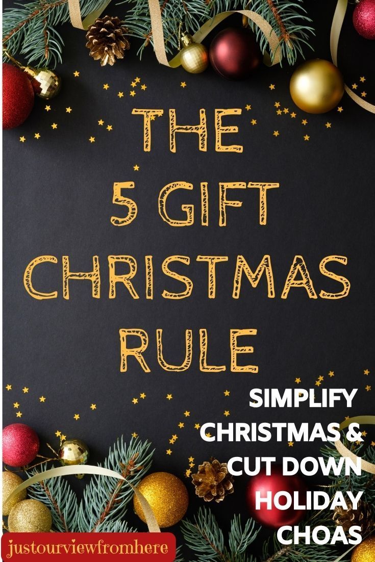 the 5 gift christmas rules are on display in front of a black background with gold and red ornaments