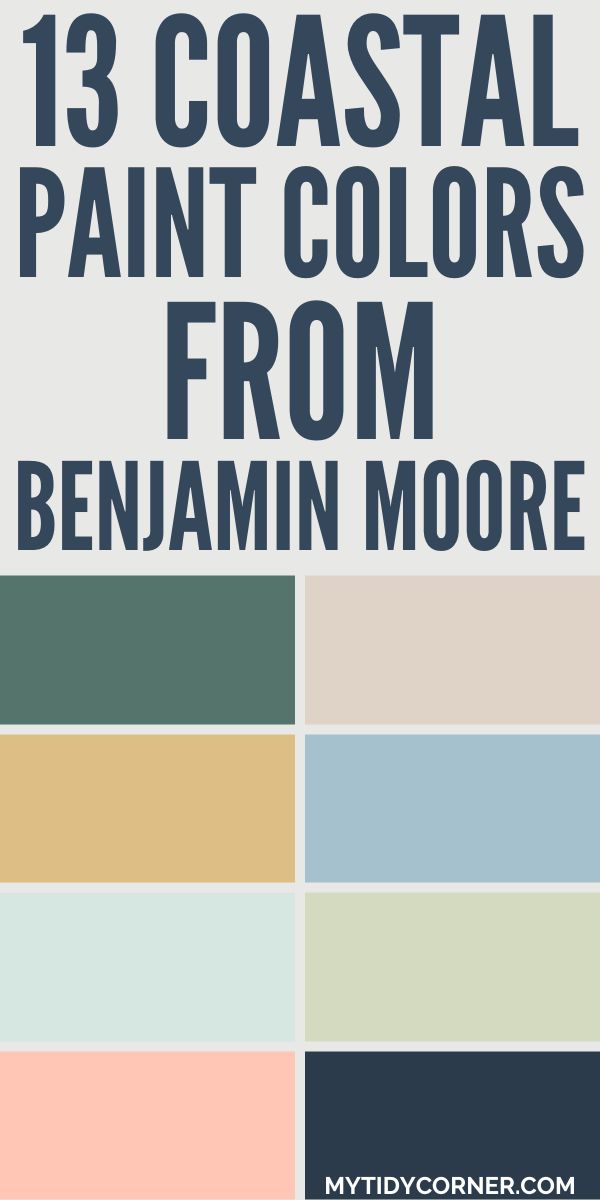 Collage of the top coastal paint colors by Benjamin Moore. Benjamin Moore Coastal Colors, Key West House Colors, Best Coastal Paint Colors, Sunroom Paint Colors, Colors For Living Room, Wooden Beach House, Beachy Color Palette, Key West House, Benjamin Moore Blue