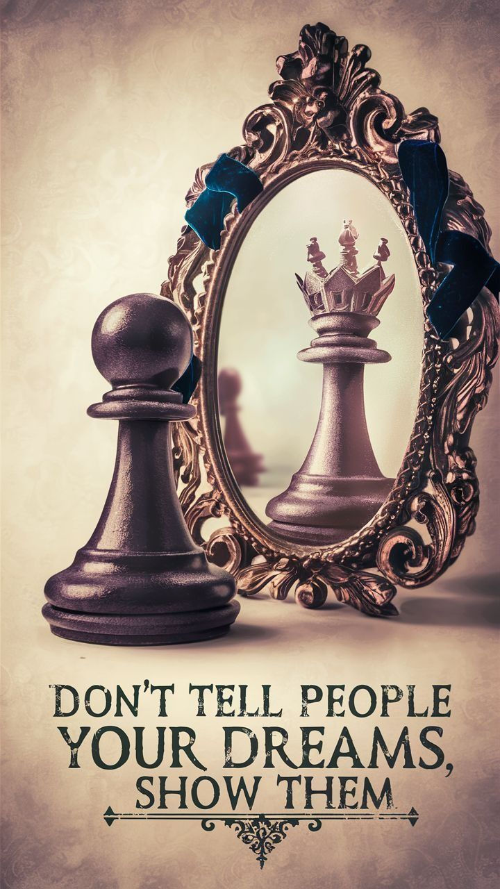 a mirror with a chess piece in front of it and the words don't tell people your dreams show them