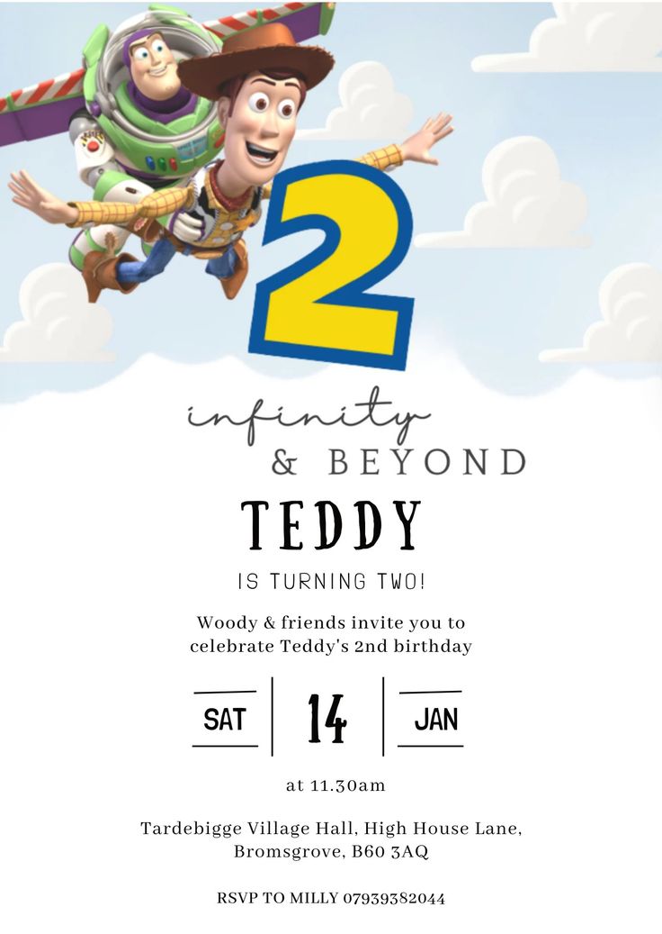 the birthday party flyer for toy story 2