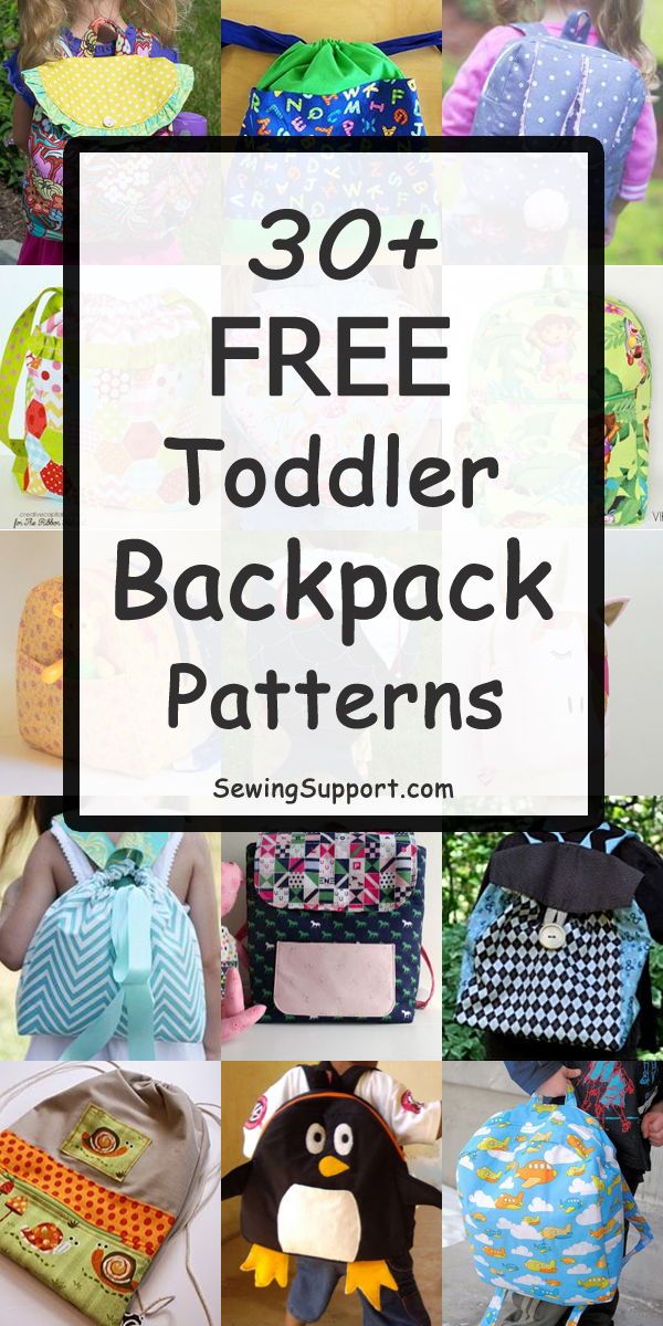 children's backpacks with the text overlay that reads 30 free toddler backpack patterns