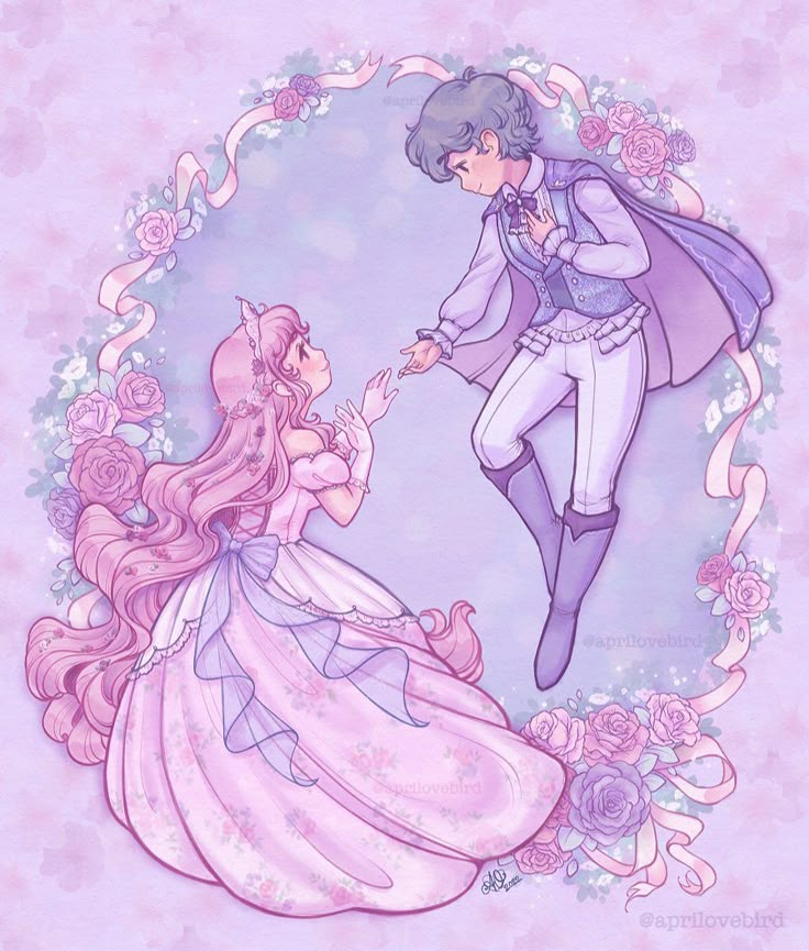 a drawing of two people dressed as princesses and one is holding the other's hand