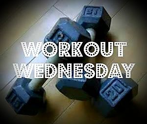 two blue dumbs with the words workout wednesday