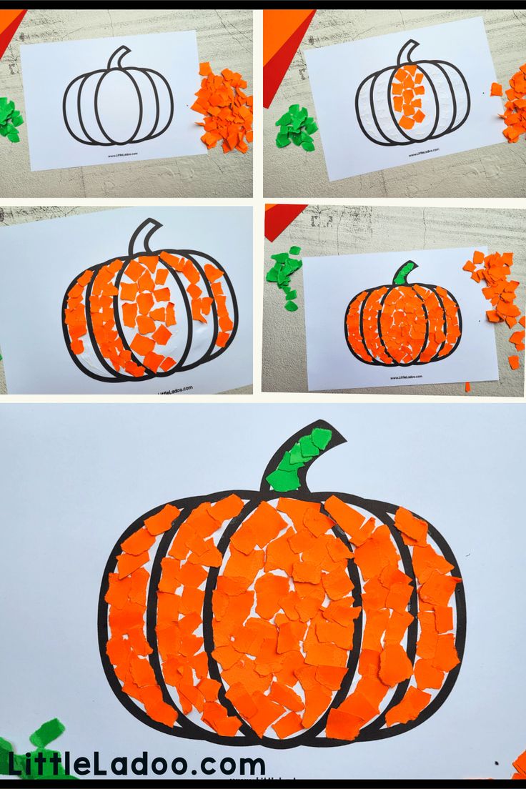 Torn Paper Pumpkin Craft Torn Pumpkin Craft, Cute Pumpkin Crafts For Kids, Decorate A Paper Pumpkin For Kids, Pumkin Ideas For Kids Crafts, Fall Art Activities For Infants, Preschool Pumpkins Crafts, Preschool Pumpkin Art Projects, Craft Autumn Kids, Paper Pumpkin Craft Preschool