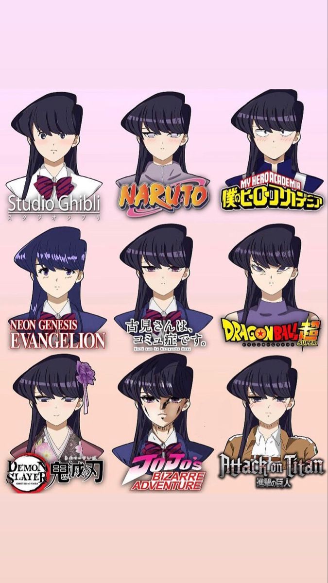 an anime character with many different avatars and their name on the side of it