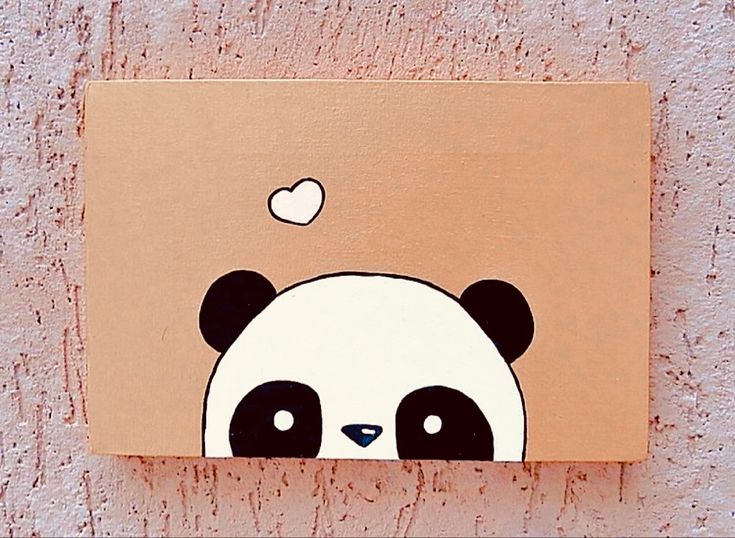 a painting of a panda bear with an apple on it's head is mounted to the side of a wall