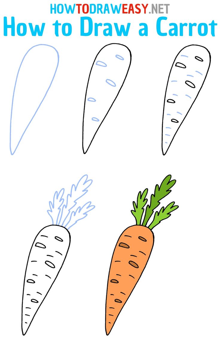 how to draw a carrot with colored pencils for kids and beginners, step by step instructions