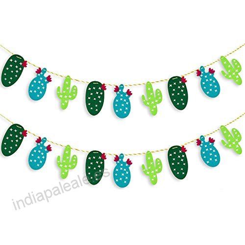 a garland with green and blue cactus decorations