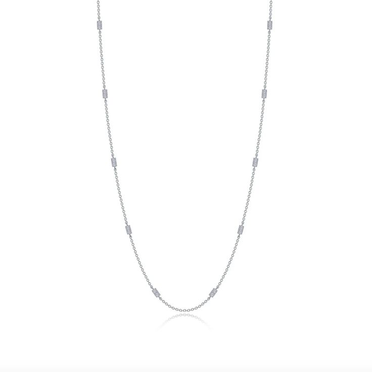 Cute and dainty. This charming adjustable station necklace is accented with Lafonn's signature Lassaire simulated diamonds in sterling silver bonded with platinum or string silver plated with yellow gold. The stones are set in rectangular stations, 2 each, across the length of the piece. Gorgeous alone or layered! Approx. 0.60CCTW Approx. Length: 18" Adjustable **Available in sterling silver or gold plating. if desired metal is not available in the drop-down menu, it is out of stock. contact us to order. Satya Jewelry, Station Necklace, Bridal Shop, Gold Plating, Ring Necklace, Silver Necklaces, Jewelry Shop, Silver Plated, Platinum