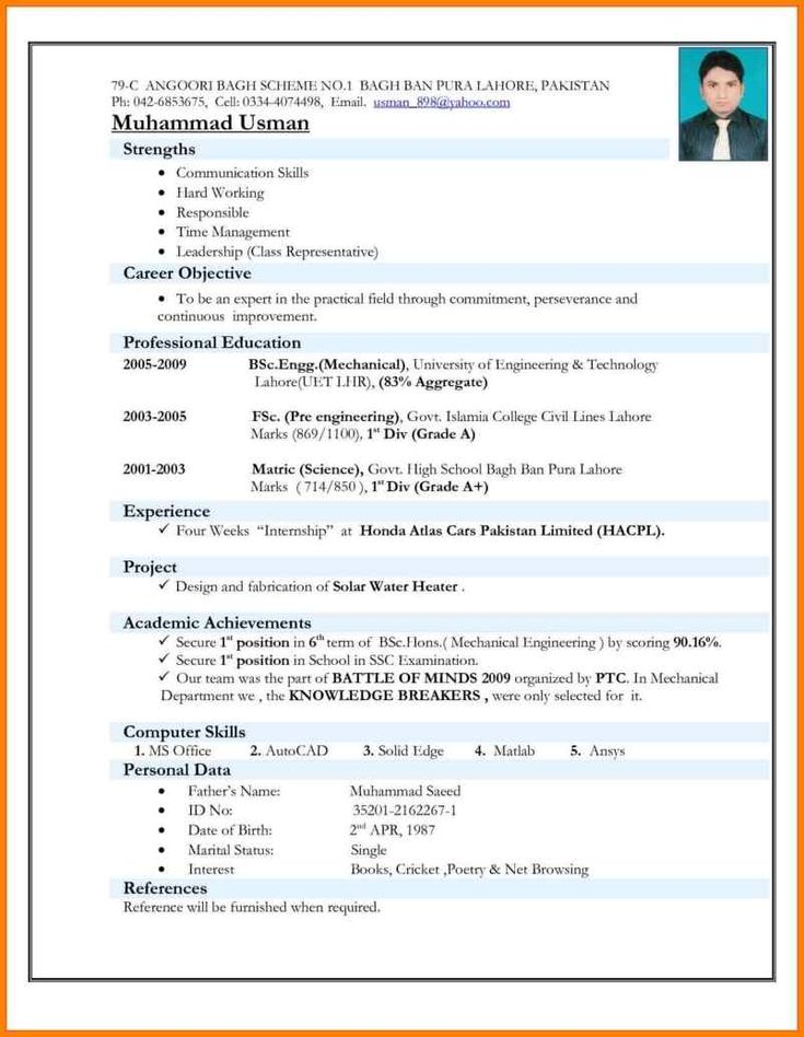 a professional resume with no work experience is shown in this image, it appears to be the