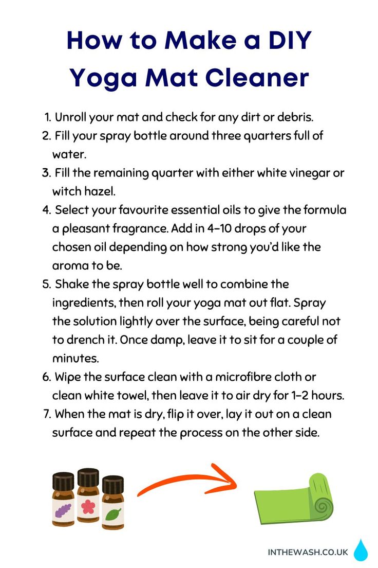 the instructions for how to make a diy yoga mat cleaner with vinegar and essential oils