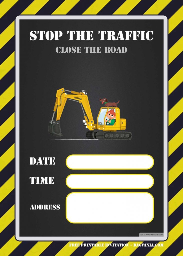 a sign that says stop the traffic close the road with an excavator