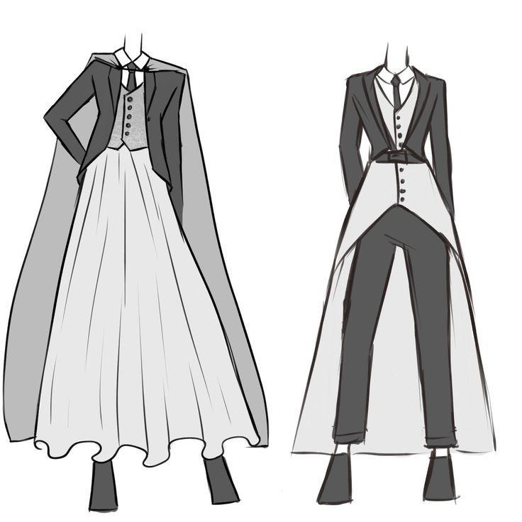 two dresses with long sleeves, one in white and the other in black