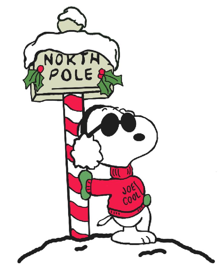 a cartoon dog wearing sunglasses standing next to a pole with a sign that says north pole