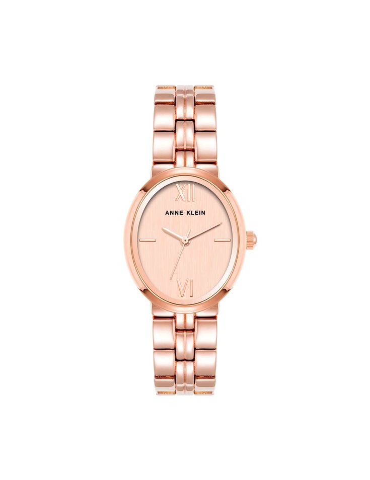 Anne Klein Rose Gold-Tone Minimalist Oval Case Watch Anne White, Bangle Watches, Rose Gold Watches, Modern Chic, Fashion Over 50, Anne Klein, Bracelet Set, Clean Lines, Timeless Elegance