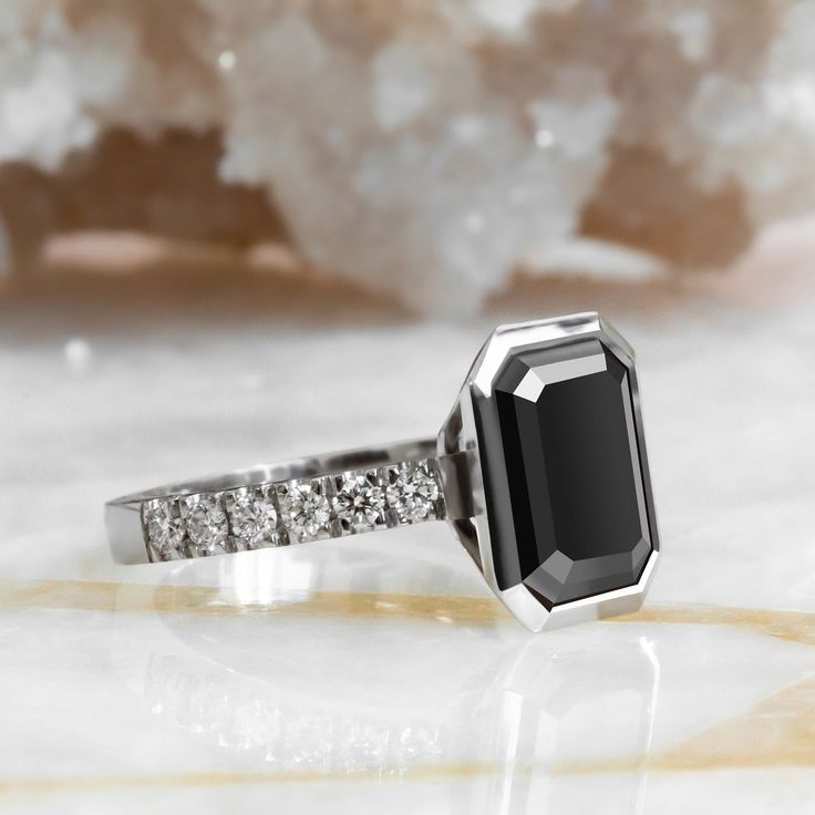 "Beautiful Black Emerald Cut Engagement Ring from Our new Black Diamonds Ring Collection set in 14k White Gold with Accent Side Stones Engagement Ring a Unique Alternative Engagement Ring Set with Natural Black Diamond *You can send us your dream design OR inquire about countless Jewelry designs. *Free Worldwide Expedited Shipping with FedEx *Look for @dianablackice on Instagram, Pinterest, FB, Twitter ---------Item Specifications------- -Total Carat Weight:  3.75 Carats -14K White Gold -Size: R Engagement Ring Black Diamond, Engagement Ring Black, Black Diamond Earrings Studs, Black Diamond Necklace, Black Diamond Studs, Black Diamond Jewelry, White Diamond Earrings, Black Diamond Earrings, Black Diamond Ring Engagement