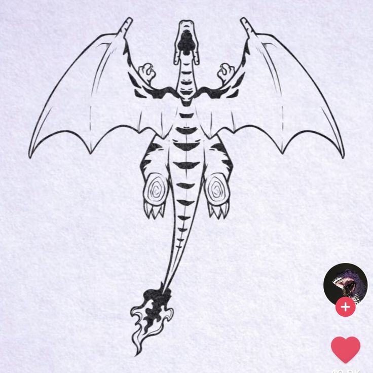 a drawing of a dragon with wings spread out