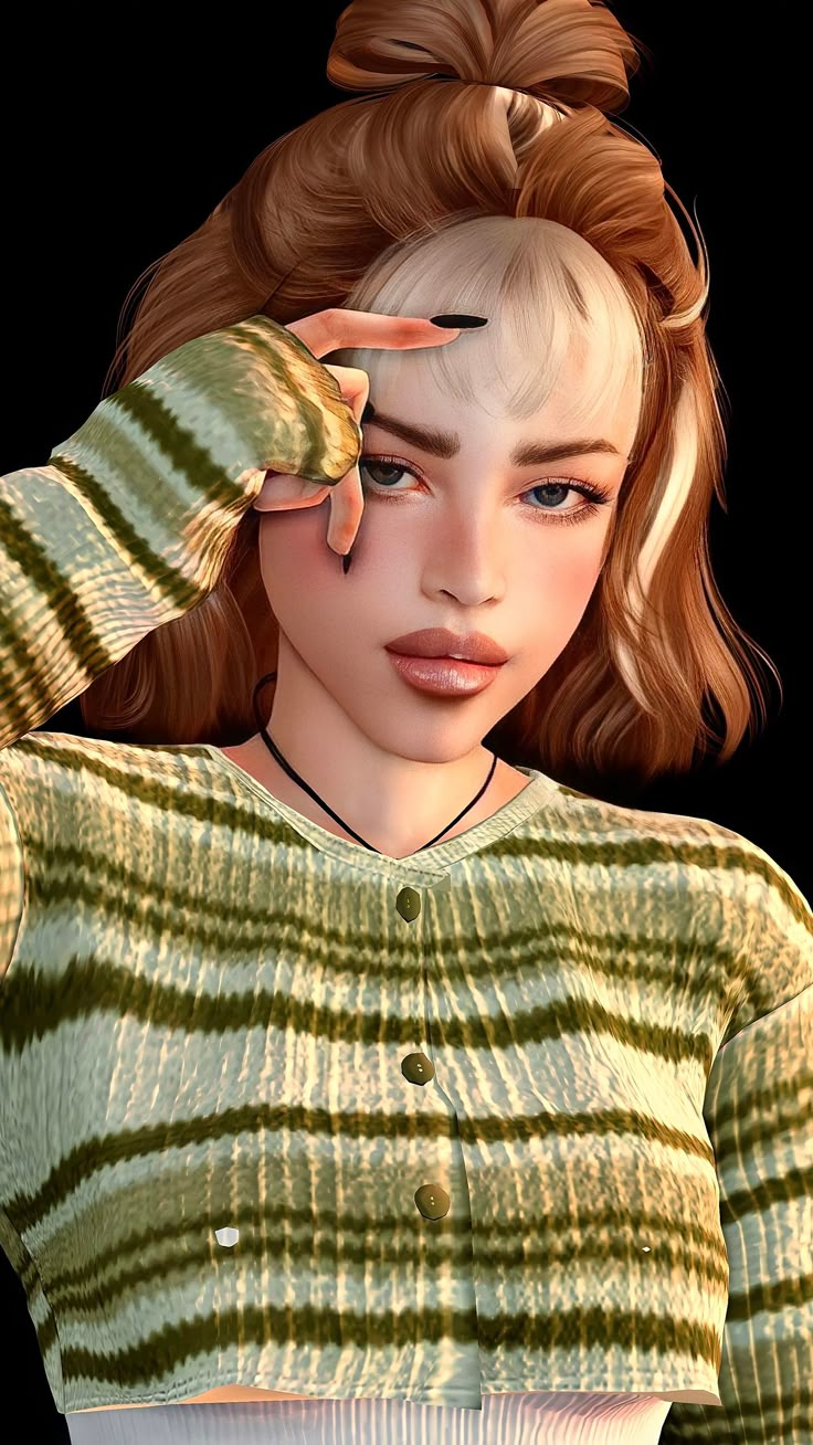 a digital painting of a woman with her hair pulled back and wearing a green sweater