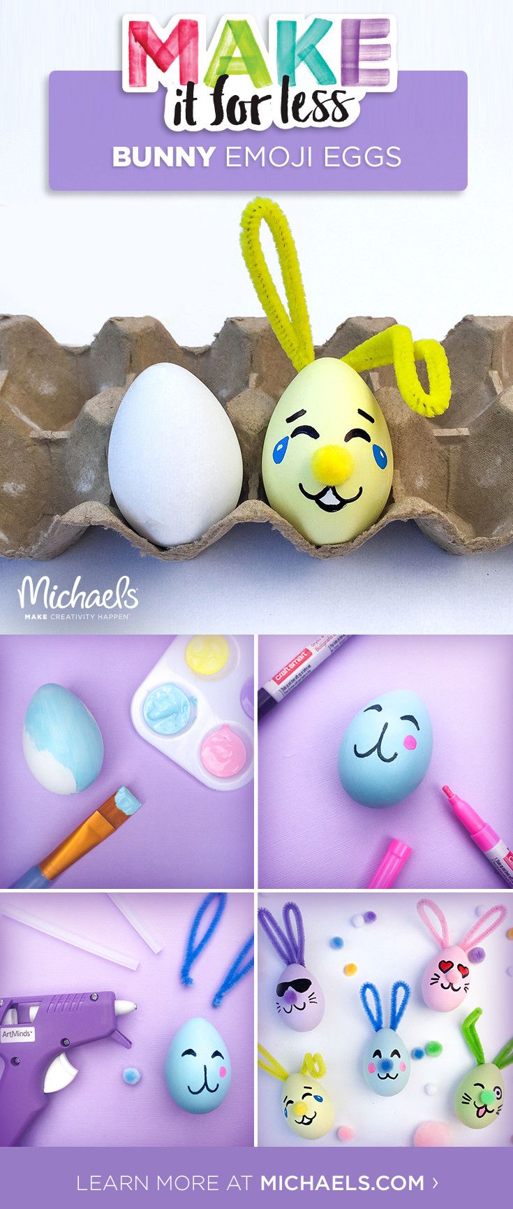 an advertisement for make it or less bunny emo eggs with images of different items