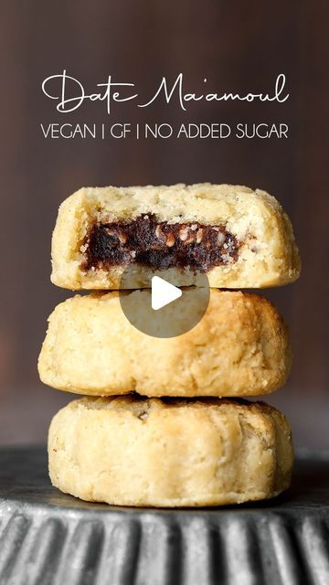 two cookies stacked on top of each other with the words date mementoe vegan if no added sugar